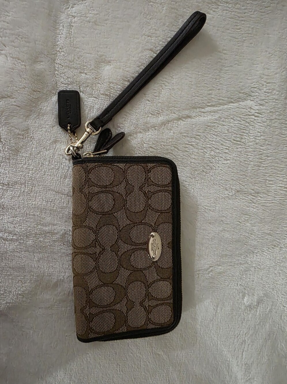 Coach Signature Canvas Brown Wristlet Wallet